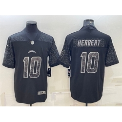 Men Los Angeles Chargers 10 Justin Herbert Black Reflective Limited Stitched Football Jersey