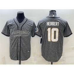 Men Los Angeles Chargers 10 Justin Herbert Grey With Patch Cool Base Stitched Baseball Jersey