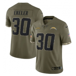 Men Los Angeles Chargers 30 Austin Ekeler Olive 2022 Salute To Service Limited Stitched Jersey