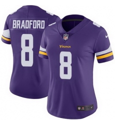 Nike Vikings #8 Sam Bradford Purple Team Color Womens Stitched NFL Vapor Untouchable Limited Jersey