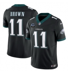 Men Philadelphia Eagles 11 A J  Brown Black 2025 F U S E  With 3 Star C Patch Vapor Untouchable Limited Throwback Stitched Football Jersey