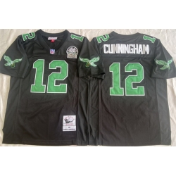 Men Philadelphia Eagles 12 Randall Cunningham Black Throwback Stitched Football Jersey