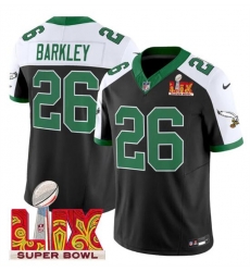 Men Philadelphia Eagles 26 Saquon Barkley Black White 2025 Super Bowl LIX Patch F U S E  Vapor Untouchable Limited Stitched Football Jersey