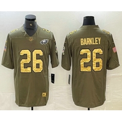 Men Philadelphia Eagles 26 Saquon Barkley Olive with Gold 2017 Salute To Service Stitched NFL Nike Limited Jersey