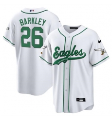 Men Philadelphia Eagles 26 Saquon Barkley White Cool Base Stitched Baseball Jersey Men Philadelphia Eagles 26 Saquon Barkley White Cool Base Stitched Baseball Jersey