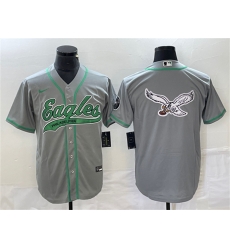 Men Philadelphia Eagles Gray Team Big Logo Cool Base Stitched Baseball Jersey