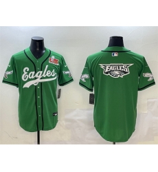 Men Philadelphia Eagles Team Big Logo Green 2025 Super Bowl LIX Patch Stitched Baseball Jersey Men Philadelphia Eagles Team Big Logo Green 2025 Super Bowl LIX Patch Stitched Baseball Jersey