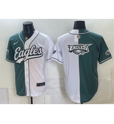 Men Philadelphia Eagles Team Big Logo Green White Split Stitched Jersey 001 Men Philadelphia Eagles Team Big Logo Green White Split Stitched Jersey 001