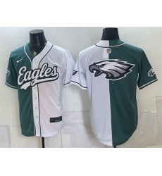 Men Philadelphia Eagles Team Big Logo Green White Split Stitched Jersey
