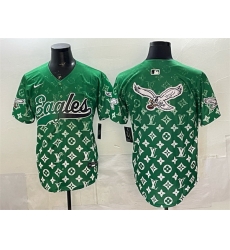 Men Philadelphia Eagles Team Big Logo Green With Patch Limited Stitched Baseball Jersey