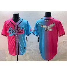 Men Philadelphia Eagles Team Big Logo Pink Blue Limited Stitched Baseball Jersey