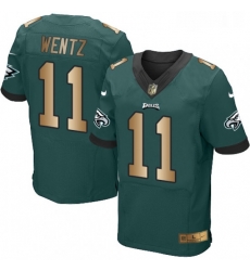 Mens Nike Philadelphia Eagles 11 Carson Wentz Elite GreenGold Team Color NFL Jersey