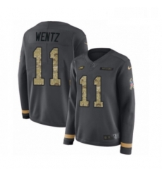 Womens Nike Philadelphia Eagles 11 Carson Wentz Limited Black Salute to Service Therma Long Sleeve NFL Jersey