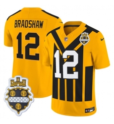 Men Pittsburgh Steelers 12 Terry Bradshaw Gold 1933 F U S E Throwback Alternate Football Stitched Football Jersey Men Pittsburgh Steelers 12 Terry Bradshaw Gold 1933 F U S E Throwback Alternate Football Stitched Football Jersey