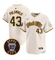 Men Pittsburgh Steelers 43 Troy Polamalu Cream 412 Patch Vapor Premier Limited Stitched Baseball Jersey