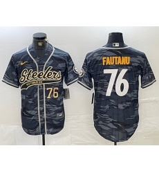 Men Pittsburgh Steelers 76 Troy Fautanu Black With Patch Cool Base Stitched Baseball Jersey 4