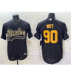 Men Pittsburgh Steelers 90 T J  Watt Black Cool Base Stitched Baseball Jersey