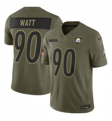 Men Pittsburgh Steelers 90 T J  Watt Olive 2025 Salute to Service Limited Stitched Football Jersey
