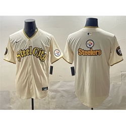 Men Pittsburgh Steelers Team Big Logo Cream 412 Patch Vapor Premier Limited Stitched Baseball Jersey 1