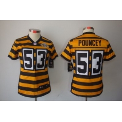 Women Nike NFL Pittsburgh Steelers #53 Maurkice Pouncey Yellow-Black 80th Throwback Limited Jerseys