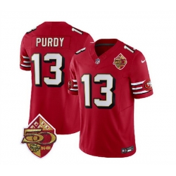 Men San Francisco 49ers 13 Brock Purdy Red 2023 F U S E  50th Patch Vapor Limited Stitched Football Jersey