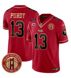 Men San Francisco 49ers 13 Brock Purdy Red F U S E  Golden Gate Bridge With 1 Star C Patch Scarlet Vapor Limited Stitched Football Jersey