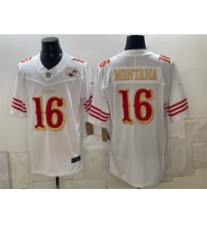 Men San Francisco 49ers  16 Joe Montana White Gold 80th Anniversary Patch  Rivalries  2026 F U S E  Vapor Untouchabl Limited Stitched Football Jersey