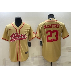 Men San Francisco 49ers 23 Christian McCaffrey Gold With Patch Cool Base Stitched Baseball Jersey