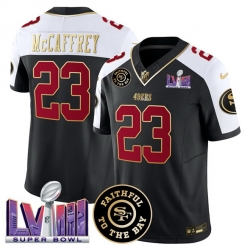 Men San Francisco 49ers 23 Christian Mccaffrey Black Alternate 2025 F U S E  Faithful  26 Super Bowl LVIII Patch Vapor Limited Stitched Football Jersey