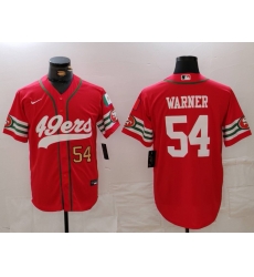 Men San Francisco 49ers 54 Fred Warner Red With Patch Cool Base Stitched Baseball Jersey 2