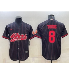 Men San Francisco 49ers  8 Steve Young Black With Patch Cool Base Stitched Baseball Jersey