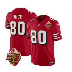Men San Francisco 49ers 80 Jerry Rice Red 2023 F U S E  50th Patch Throwback Stitched Football Jersey