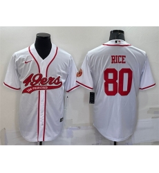Men San Francisco 49ers 80 Jerry Rice White With Patch Cool Base Stitched Baseball Jersey