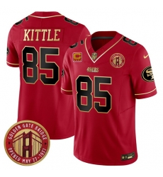 Men San Francisco 49ers 85 George Kittle Red F U S E  Golden Gate Bridge With 4 Star C Patch Scarlet Vapor Limited Stitched Football Jersey