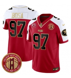 Men San Francisco 49ers 97 Nick Bosa Red F U S E  Golden Gate Bridge With 1 Star C Patch Alternate Vapor Limited Stitched Football Jersey