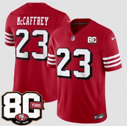 Men San Francisco 49ers  Christian McCaffrey New Red 80th Anniversary Patch 2026 F U S E  Vapor Untouchabl Limited Stitched Football Jersey