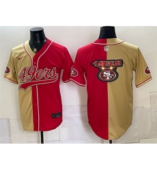Men San Francisco 49ers Team Big Logo Gold Red Split Stitched Jersey 002 Men San Francisco 49ers Team Big Logo Gold Red Split Stitched Jersey 002
