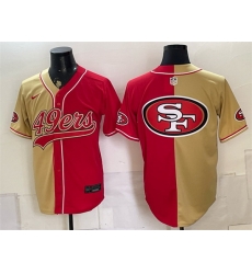 Men San Francisco 49ers Team Big Logo Gold Red Split Stitched Jersey 003