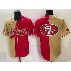 Men San Francisco 49ers Team Big Logo Gold Red Split Stitched Jersey 003