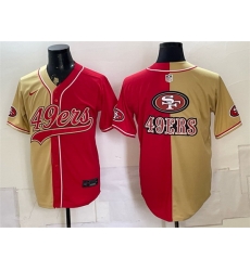 Men San Francisco 49ers Team Big Logo Gold Red Split Stitched Jerseys Men San Francisco 49ers Team Big Logo Gold Red Split Stitched Jerseys