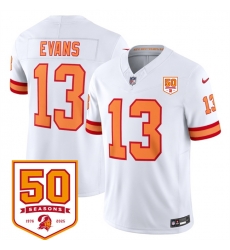 Men Tampa Bay Buccaneers 13 Mike Evans White 2025 F U S E  50th Anniversary Patch Vapor Limited Stitched Jersey