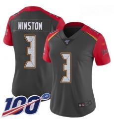 Buccaneers #3 Jameis Winston Gray Women Stitched Football Limited Inverted Legend 100th Season Jersey