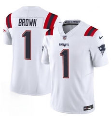Men New England Patriots  1 A J  Brown White 2026 F U S E  Vapor Limited Stitched Football Jersey