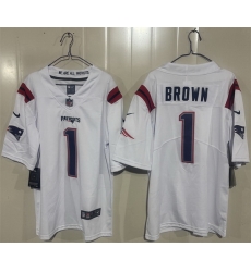 Men New England Patriots  1 A J  Brown White 2026 Vapor Limited Stitched Football Jersey