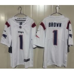 Men New England Patriots  1 A J  Brown White 2026 Vapor Limited Stitched Football Jersey