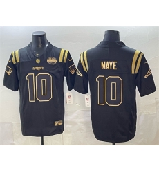 Men New England Patriots 10 Drake Maye Black Gold F U S E  2025 AFC East Championship Patch Limited Stitched Football Jersey