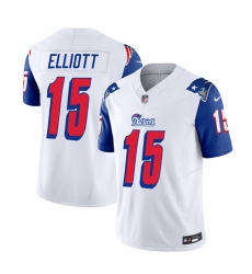 Men New England Patriots 15 Ezekiel Elliott White Blue 2023 F U S E  Throwback Limited Stitched Football Jersey