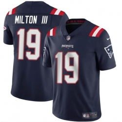 Men New England Patriots 19 Joe Milton III Navy 2024 Vapor Limited Stitched Football Jersey