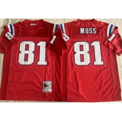 Men New England Patriots 81 Randy Moss Red Throwback Stitched Football Jersey