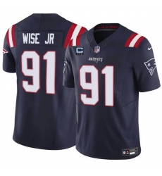 Men New England Patriots 91 Deatrich Wise Jr Navy F U S E  With 3 Star C Patch Vapor Limited Stitched Football Jersey